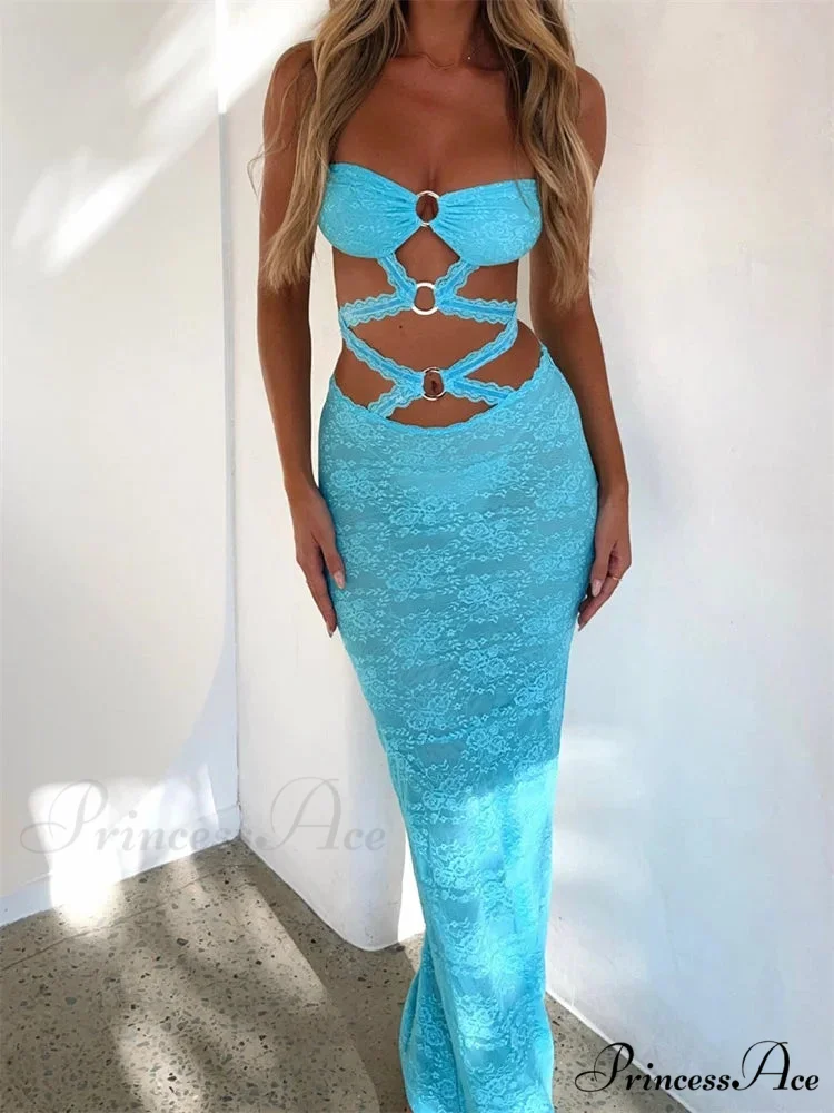 Sexy Women Lace Hollow-Out Strapless Off Shoulder Tube Summer Backless Fashion Party Female Vestidos - Image 2
