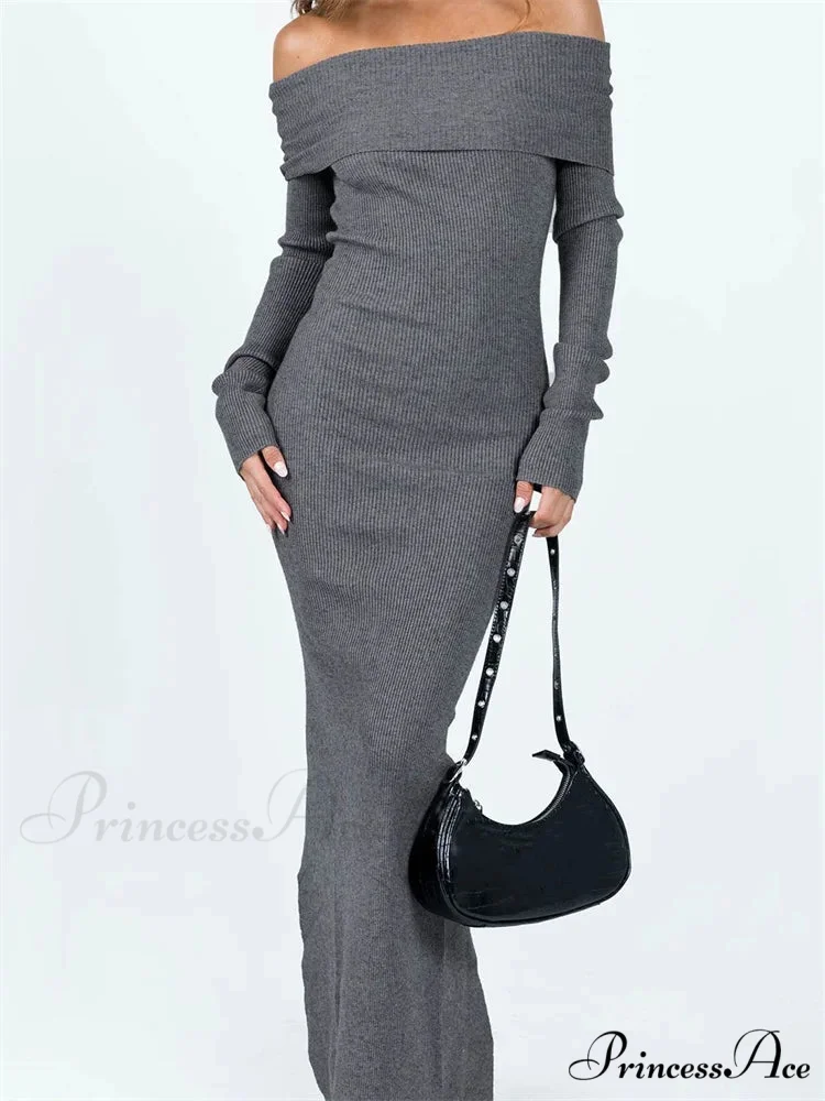 Women Slash Neck Off Shoulder Solid Back Split Hem Casual Sleeve Party Club Vestidos Streetwear - Image 6