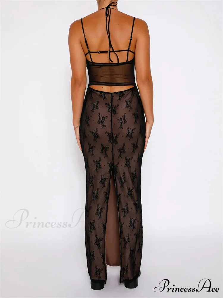 Sexy Women Lace Sleeveless Strap Sling Party Club Mesh See Through Hollow Out Slim Fit Vestidos - Image 6