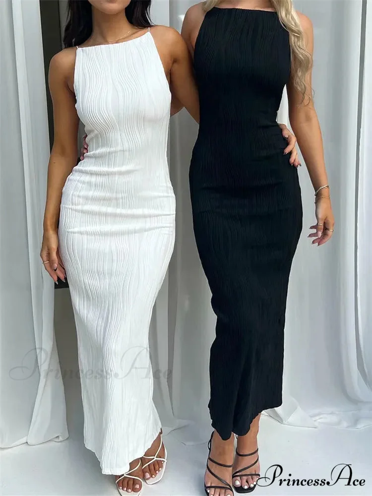 Sexy Women Ruched Sleeveless Slim Solid Summer Party Back Split Clubwear Female Vestido Outfits - Image 2