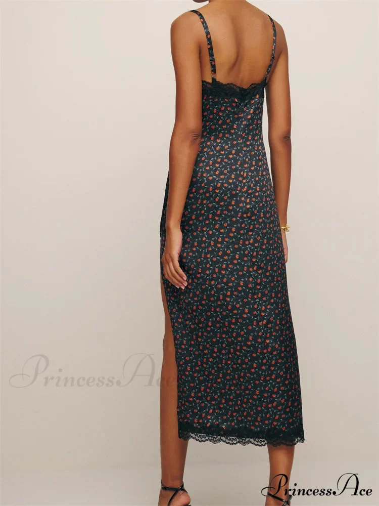 Women Sleeveless Strap Summer Lace Patchwork V Neck Backless Split Party Cocktail Beach Streetwear - Image 2