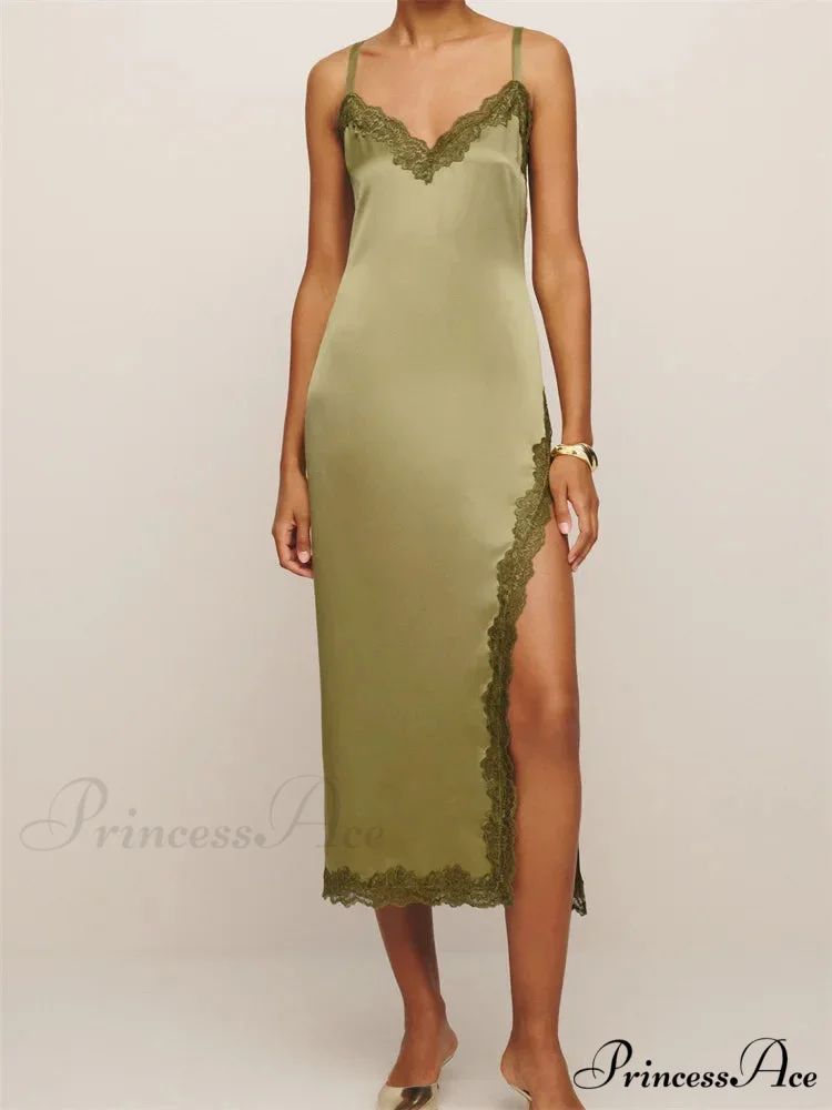 Women Sleeveless Strap Summer Lace Patchwork V Neck Backless Split Party Cocktail Beach Streetwear - Image 4