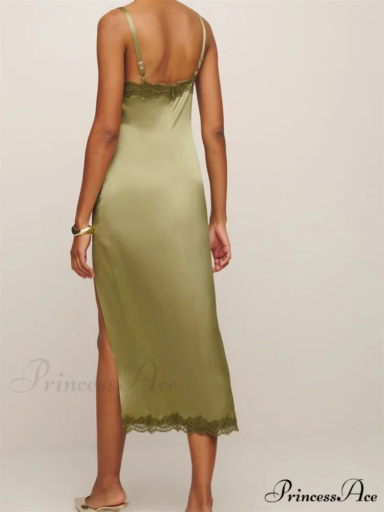 Women Sleeveless Strap Summer Lace Patchwork V Neck Backless Split Party Cocktail Beach Streetwear - Image 5