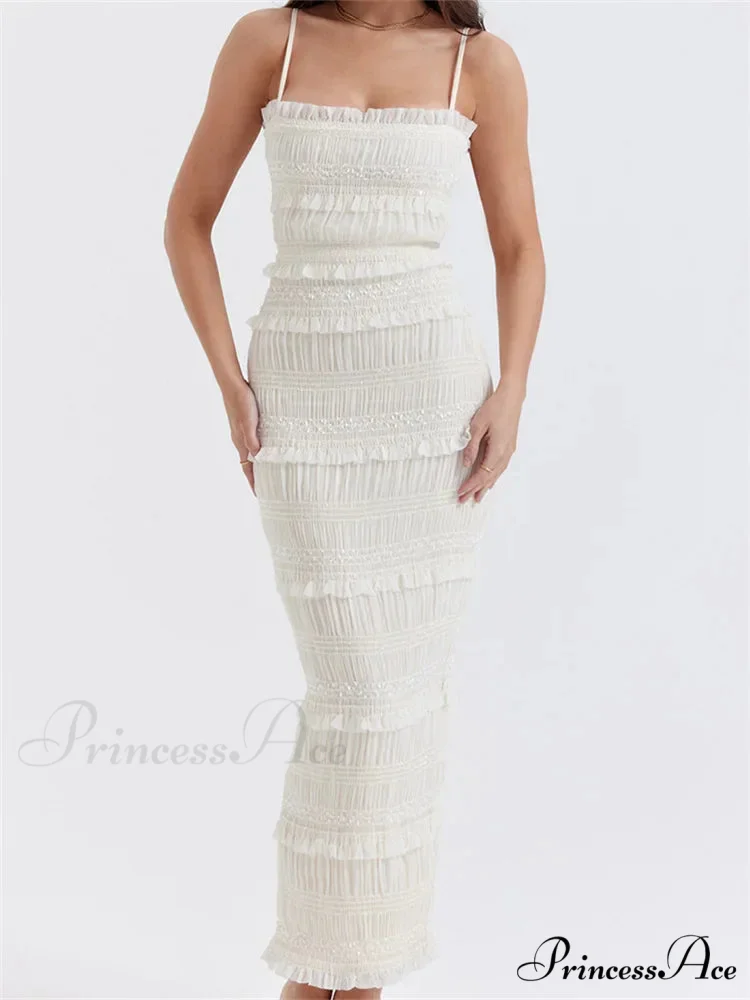 Y2K Ruched Sleeveless Strap Sling for Women Ruffles Square Neck Low Cut Back Split Female Vestidos - Image 3