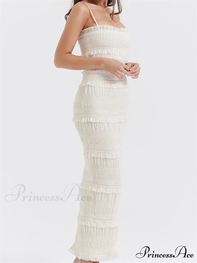 Y2K Ruched Sleeveless Strap Sling for Women Ruffles Square Neck Low Cut Back Split Female Vestidos - Image 4