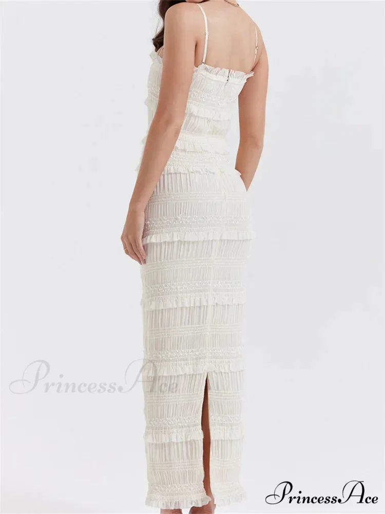 Y2K Ruched Sleeveless Strap Sling for Women Ruffles Square Neck Low Cut Back Split Female Vestidos - Image 5