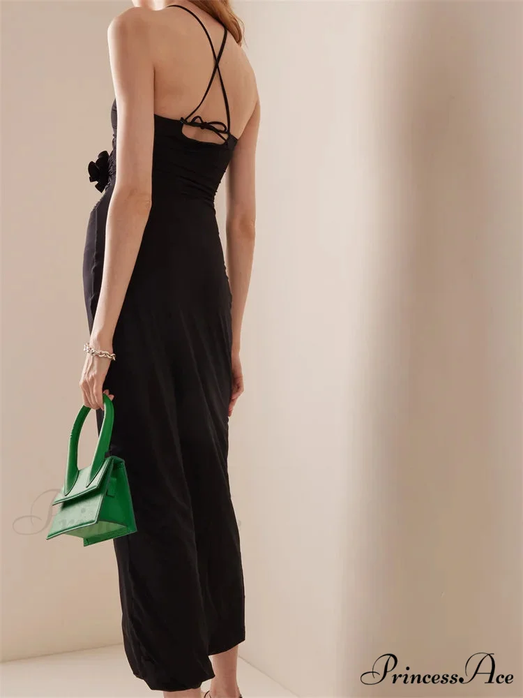 Women Sexy Halter Hollow Out Y2K Off Shoulder Backless Slim 3D Flowers Vestidos Night Party Clubwear - Image 2