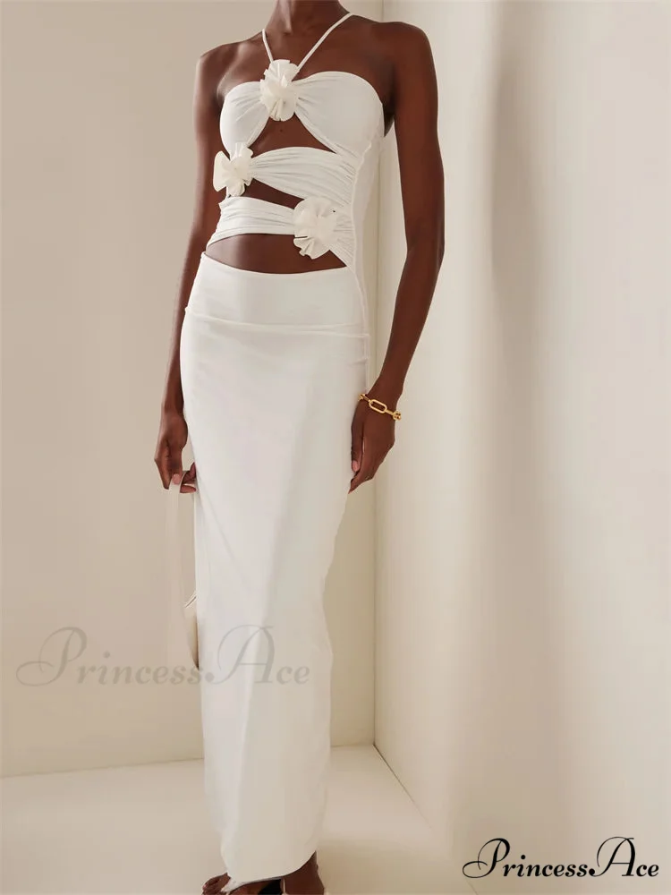 Women Sexy Halter Hollow Out Y2K Off Shoulder Backless Slim 3D Flowers Vestidos Night Party Clubwear - Image 4