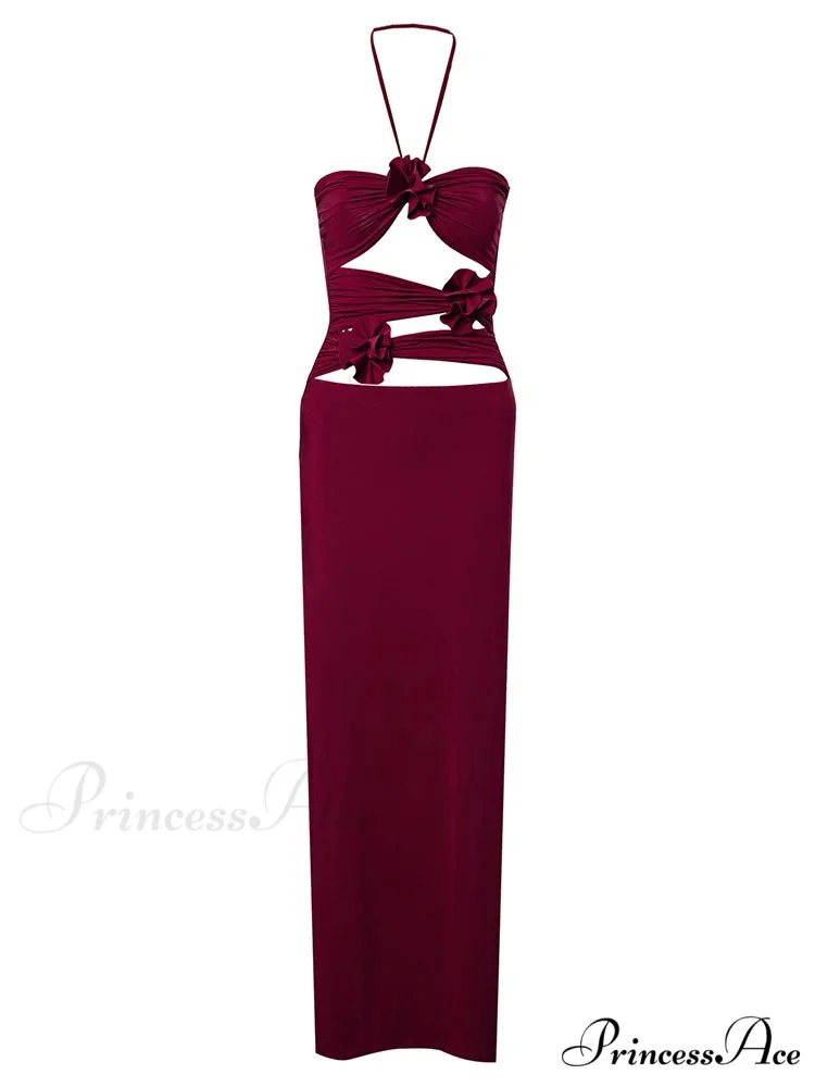 Women Sexy Halter Hollow Out Y2K Off Shoulder Backless Slim 3D Flowers Vestidos Night Party Clubwear - Image 7