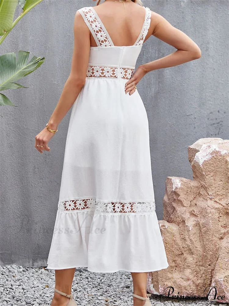 Women Hollow Out Lace Floral Patchwork Square Neck Sleeveless Party Beach Club Summer Streetwear New - Image 3