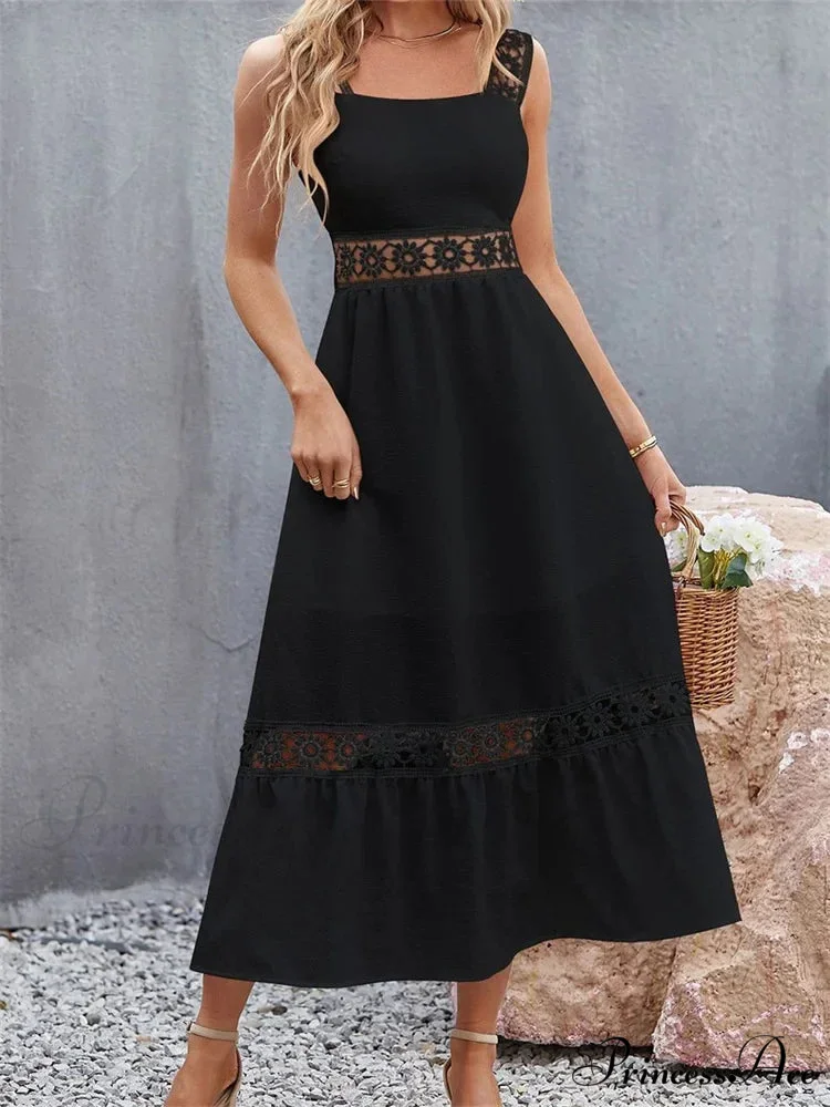 Women Hollow Out Lace Floral Patchwork Square Neck Sleeveless Party Beach Club Summer Streetwear New - Image 4