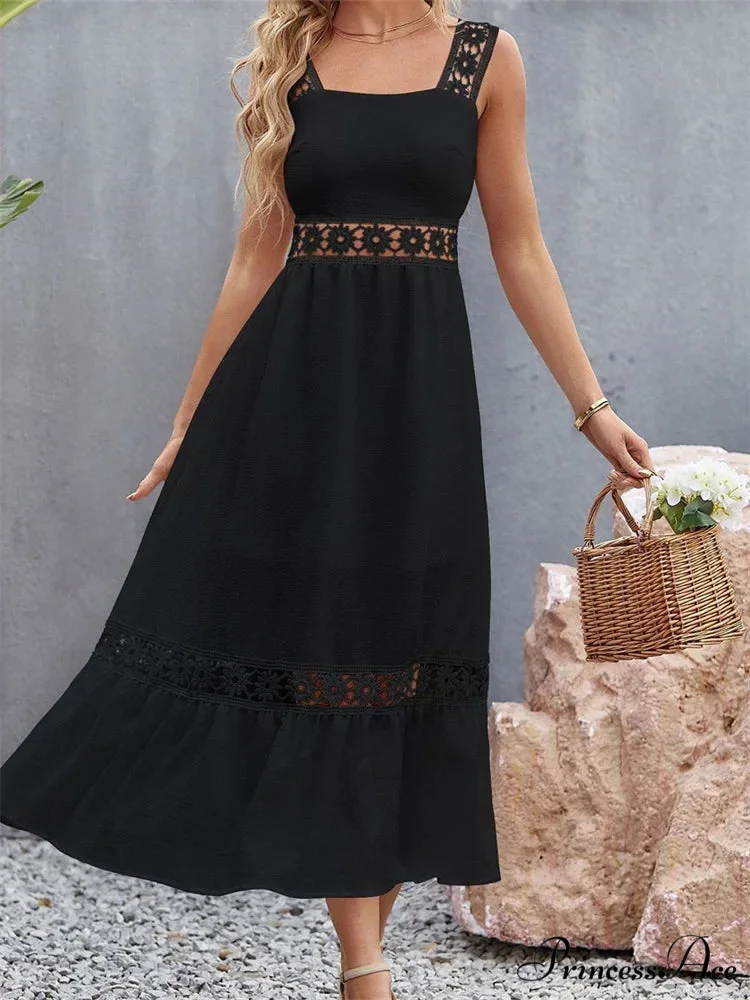 Women Hollow Out Lace Floral Patchwork Square Neck Sleeveless Party Beach Club Summer Streetwear New - Image 5