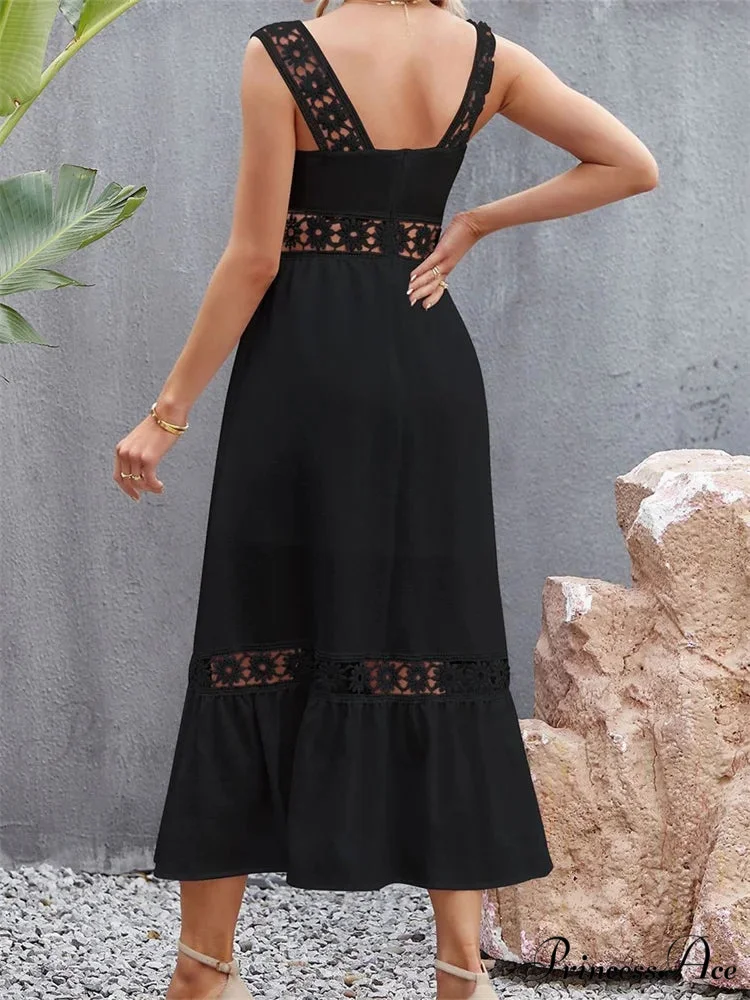 Women Hollow Out Lace Floral Patchwork Square Neck Sleeveless Party Beach Club Summer Streetwear New - Image 6