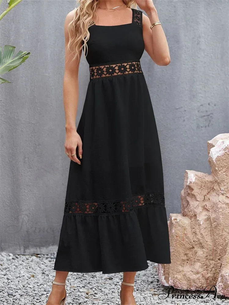 Women Hollow Out Lace Floral Patchwork Square Neck Sleeveless Party Beach Club Summer Streetwear New - Image 7
