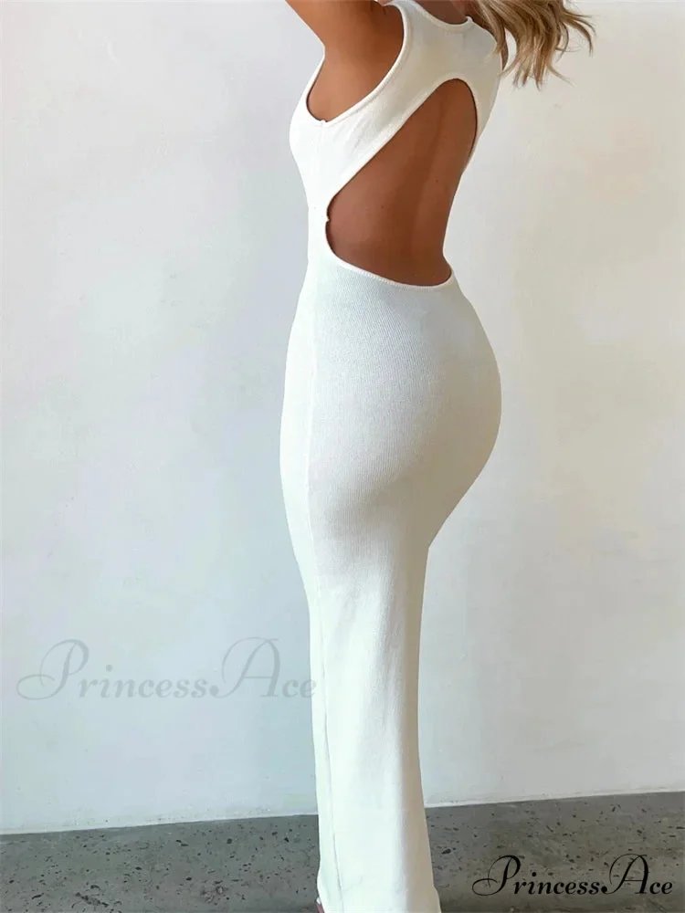 Sexy Women Sleeveless Evening White Backless Hollow Out Summer Party Club Female Vestidos Streetwear - Image 2