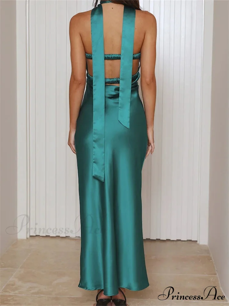 Women Summer Satin Tube Solid Color Strapless Off Shoulder Slim 3D Flower Vestidos with Scarf - Image 6