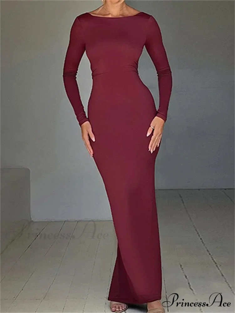 Women Sleeve Solid Color Round Neck Backless Ruched Spring Summer Party Female Vestidos - Image 4