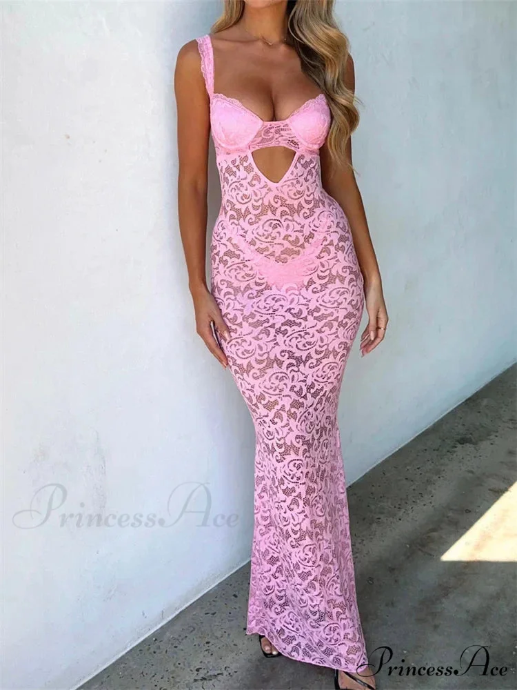 Women Summer V-neck Sleeveless Strap Backless Mesh See Through Lace Floral Hollow Out Party New - Image 4