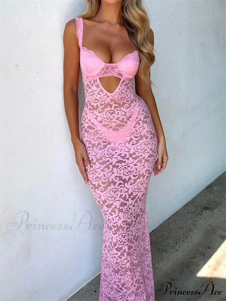 Women Summer V-neck Sleeveless Strap Backless Mesh See Through Lace Floral Hollow Out Party New - Image 6