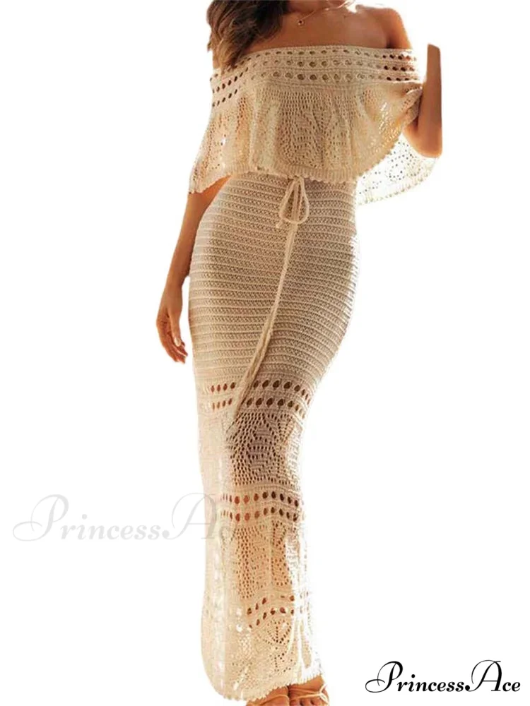Women Summer Knitted Short Sleeve Off Shoulder Hollow Out Tie Up Streetwear Female Vestidos New - Image 2