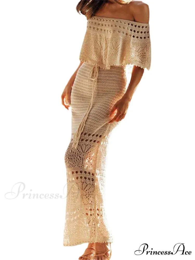 Women Summer Knitted Short Sleeve Off Shoulder Hollow Out Tie Up Streetwear Female Vestidos New - Image 3