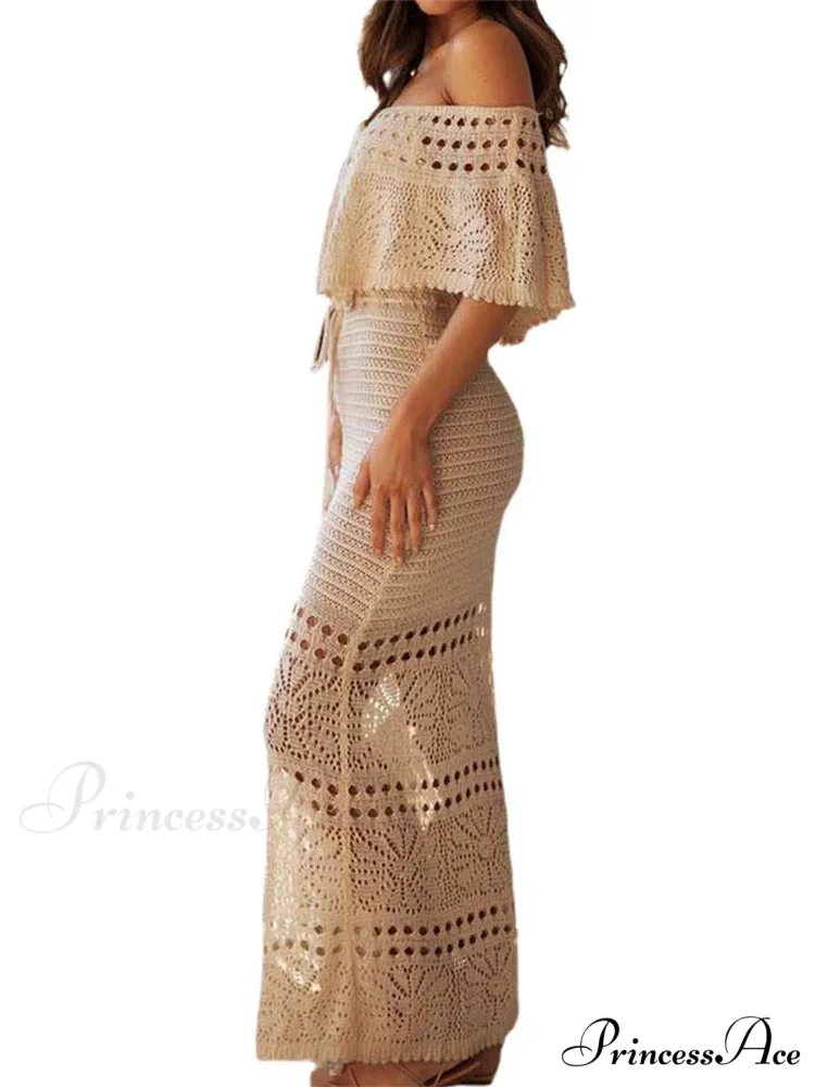 Women Summer Knitted Short Sleeve Off Shoulder Hollow Out Tie Up Streetwear Female Vestidos New - Image 4