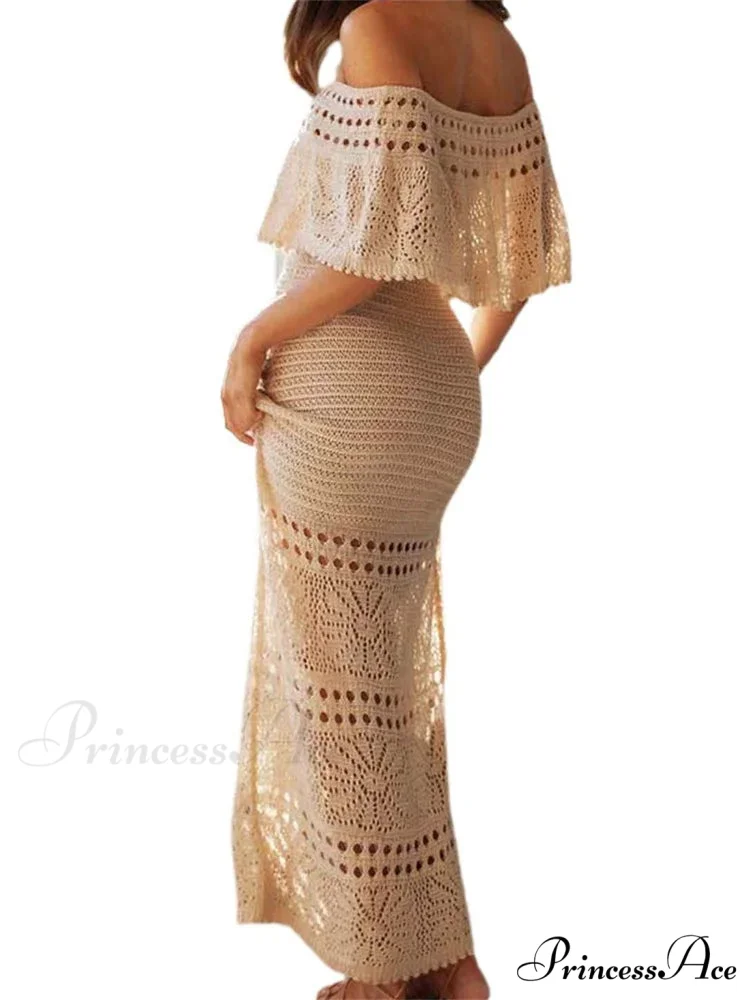 Women Summer Knitted Short Sleeve Off Shoulder Hollow Out Tie Up Streetwear Female Vestidos New - Image 5