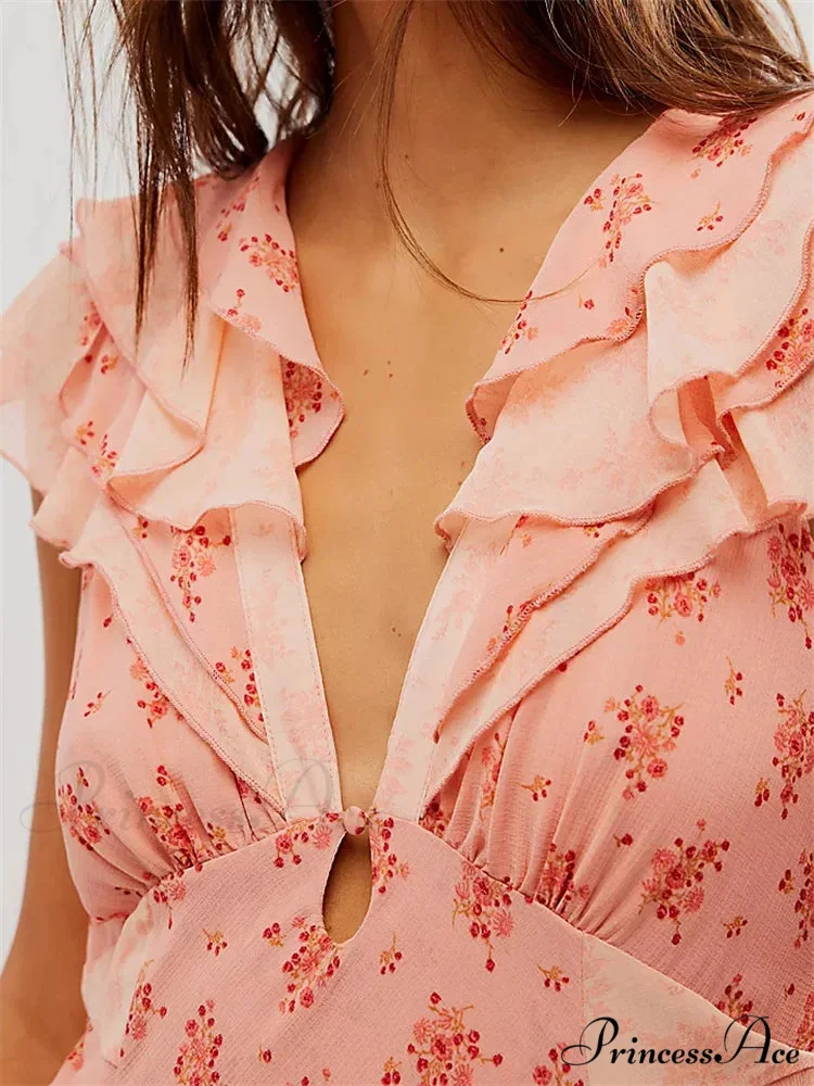 Retro Women Summer Casual Floral Print Ruffles Sleeveless V-Neck Fashion Holiday Beach Vestidos - Image 6