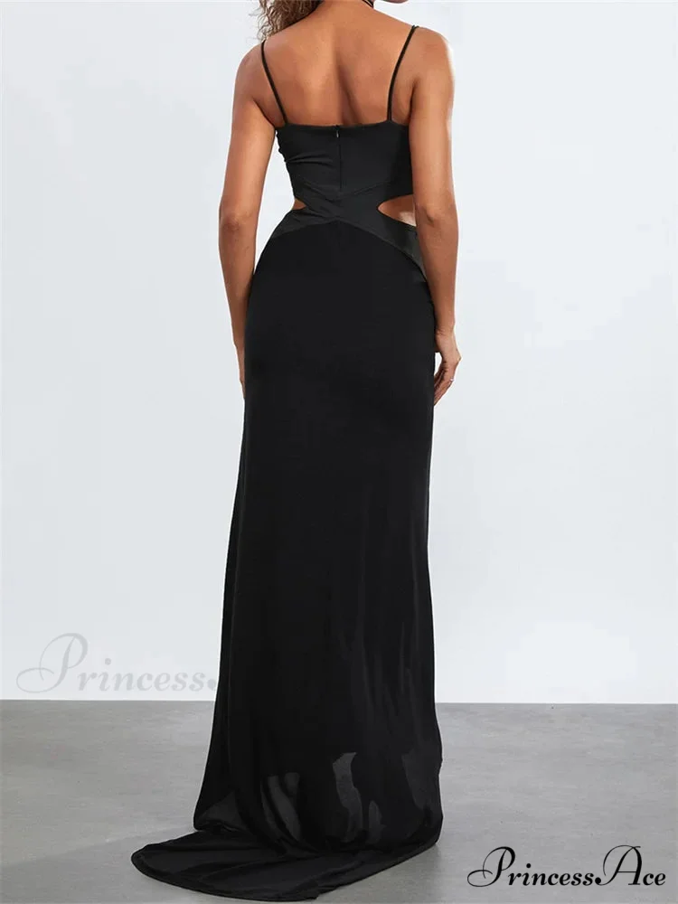 Women Black Halter Sleeveless Slim Waist Hollow Out Spaghetti Strap Evening Summer Female Vestidos - Image 5