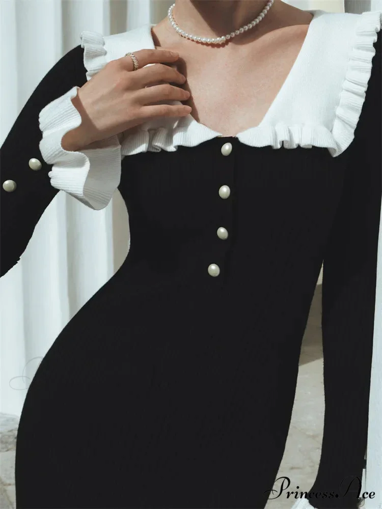 Elegant Women Knitted Sleeve Casual Solid Color Ruffles Hem Party for Beach Cocktail Club Streetwear - Image 3