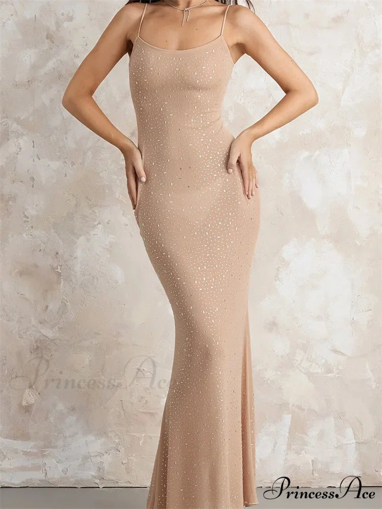 Sexy Women Sleeveless Strap Slim Sparkle Rhinestone Low Cut Trumpet Summer Party Female Vestido - Image 4