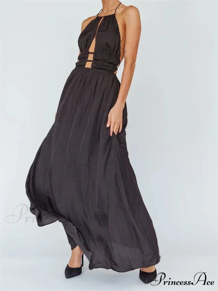 Sexy Women Halter Tie-up Sleeveless Backless Solid Color Cocktail Formal Party Ruched Vestidos - Image 3