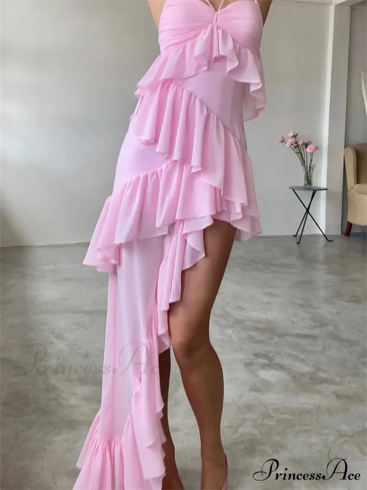 Sexy Sleeveless Strap Sling for Women V-neck Ruffles Hem Y2K Off Shoulder High Split Party Vestidos - Image 3