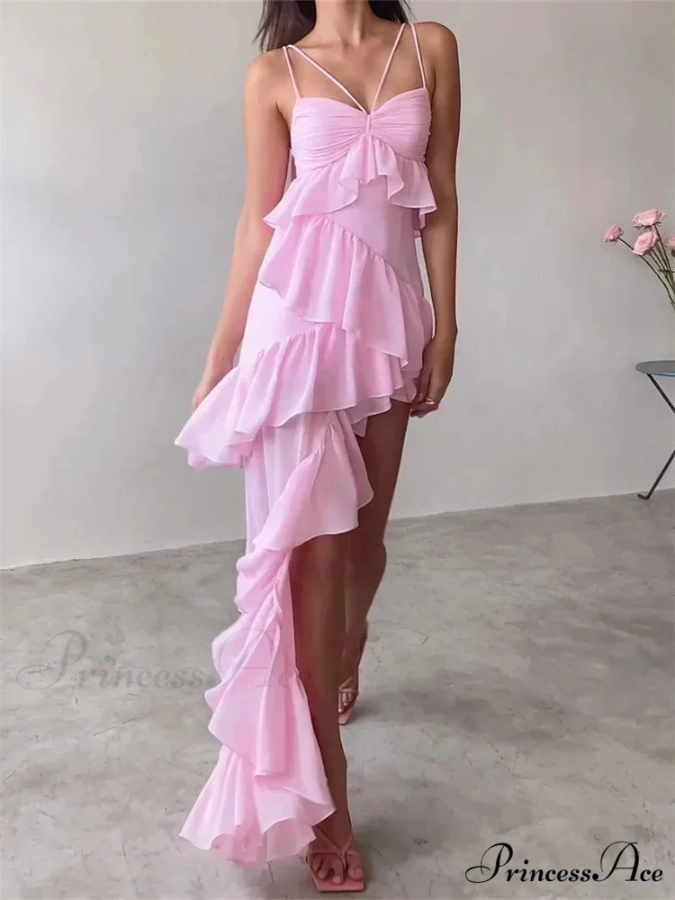 Sexy Sleeveless Strap Sling for Women V-neck Ruffles Hem Y2K Off Shoulder High Split Party Vestidos - Image 4