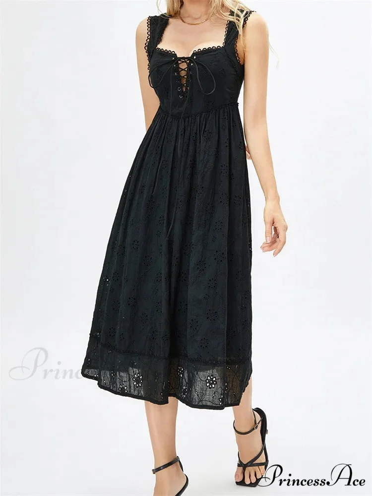 Women Summer Lace Floral Backless Tie-up Sleeveless Spaghetti Strap Hollow Out Party Female Vestidos - Image 2