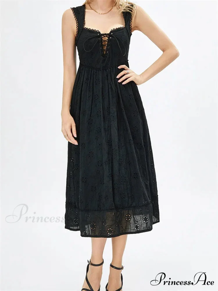 Women Summer Lace Floral Backless Tie-up Sleeveless Spaghetti Strap Hollow Out Party Female Vestidos - Image 3
