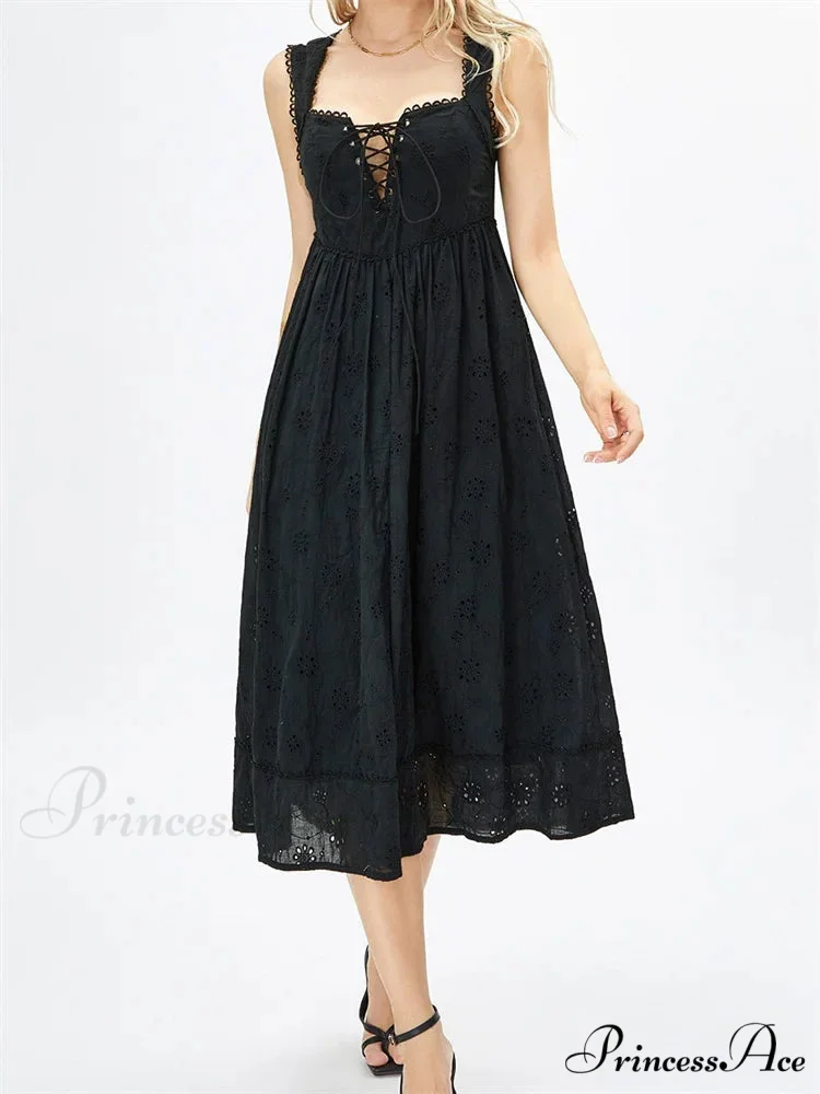Women Summer Lace Floral Backless Tie-up Sleeveless Spaghetti Strap Hollow Out Party Female Vestidos - Image 4