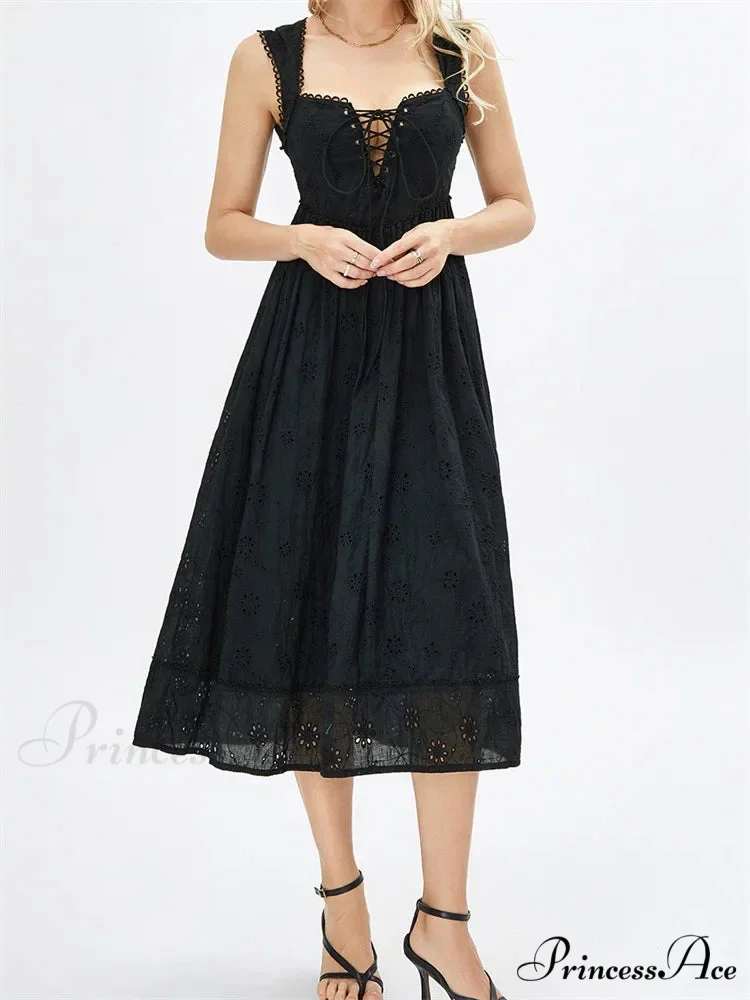 Women Summer Lace Floral Backless Tie-up Sleeveless Spaghetti Strap Hollow Out Party Female Vestidos - Image 5