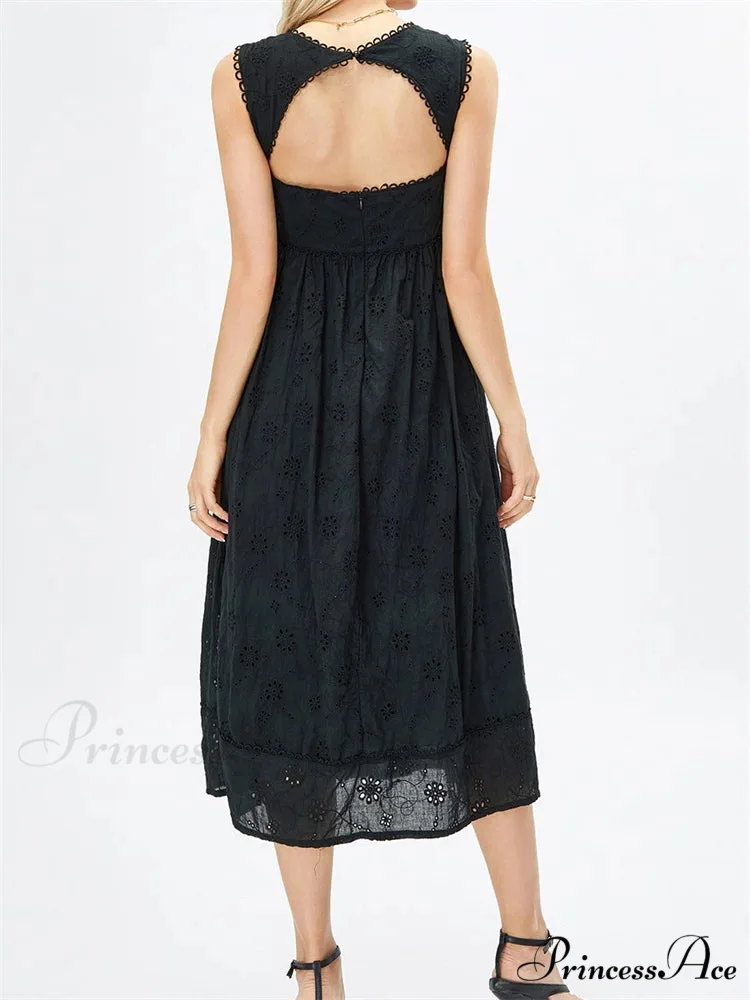 Women Summer Lace Floral Backless Tie-up Sleeveless Spaghetti Strap Hollow Out Party Female Vestidos - Image 6