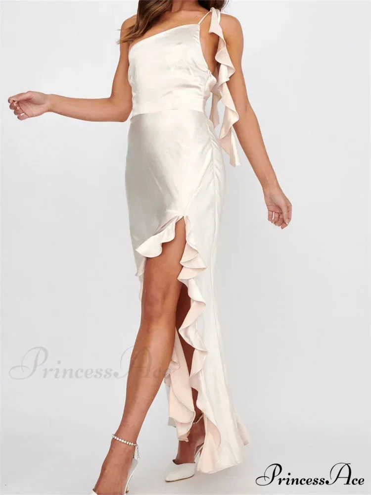 Women Summer Evening Sleeveless Strap Backless Off Shoulder High Split Ruffles Party Female Vestidos - Image 3
