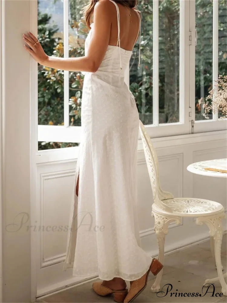 Women Summer Sling Sleeveless High Split Hollow Out Tie Up Lace Trim Party Beach Female Vestido - Image 3