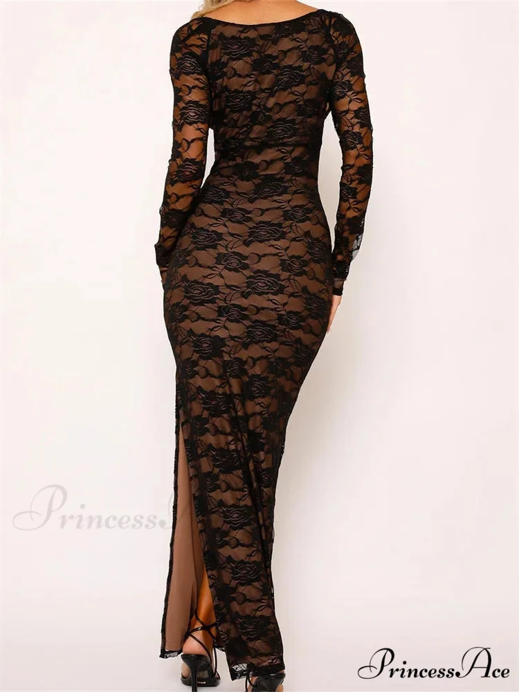 Sexy Women Lace Sleeve Low Cut Deep V-neck Party Club with Bra Summer High Split Vestidos - Image 3