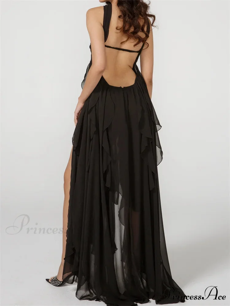 Women Y2K Tube Sexy Strapless Off Shoulder Ruffle Tassel Evening Party Halter Backless Vestidos - Image 2