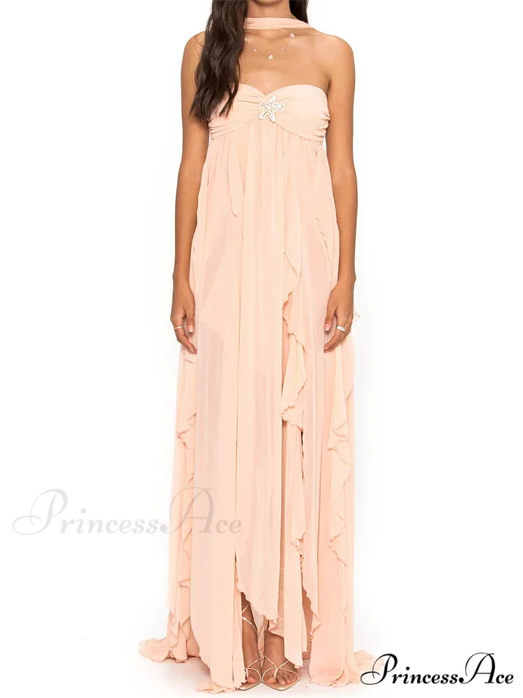 Women Y2K Tube Sexy Strapless Off Shoulder Ruffle Tassel Evening Party Halter Backless Vestidos - Image 3