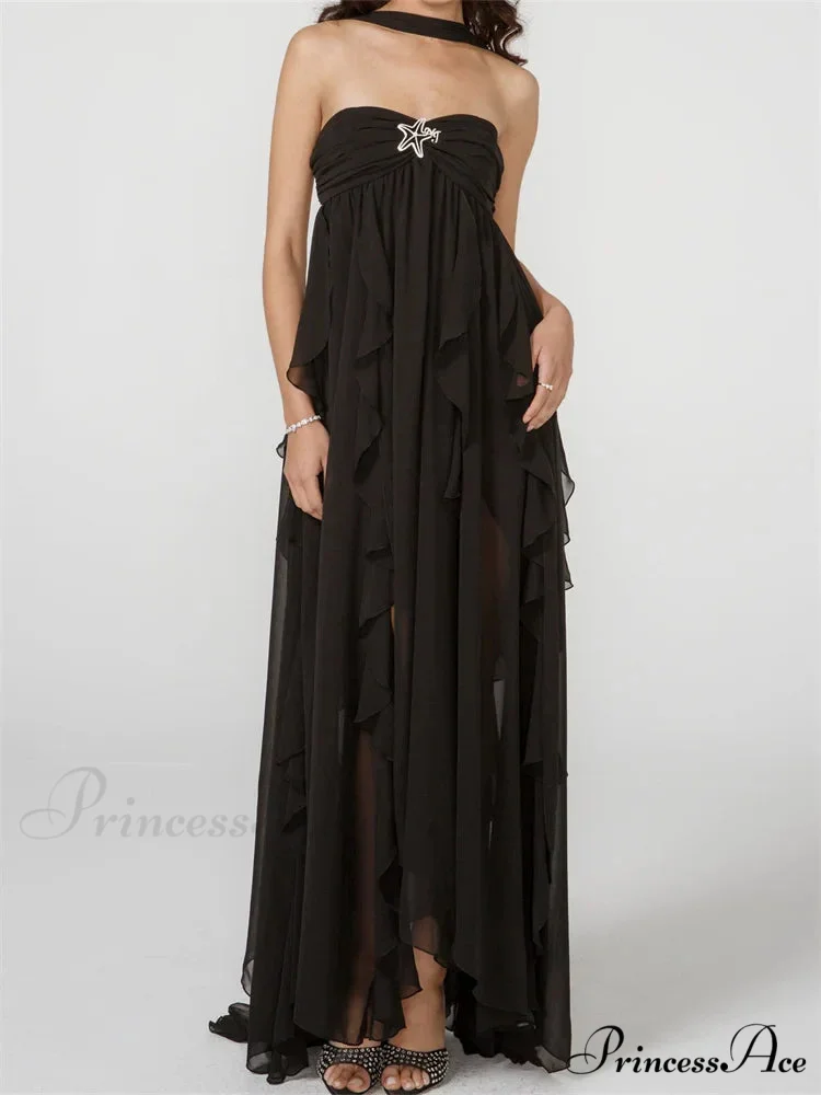 Women Y2K Tube Sexy Strapless Off Shoulder Ruffle Tassel Evening Party Halter Backless Vestidos - Image 7