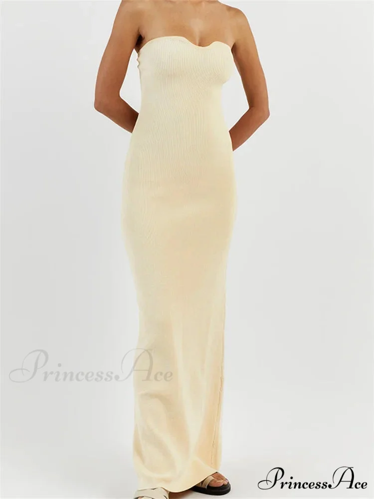Women Ribbed Tube Summer Knitted Strapless Backless Sleeveless Solid Color Bodycon Party Vestidos - Image 4