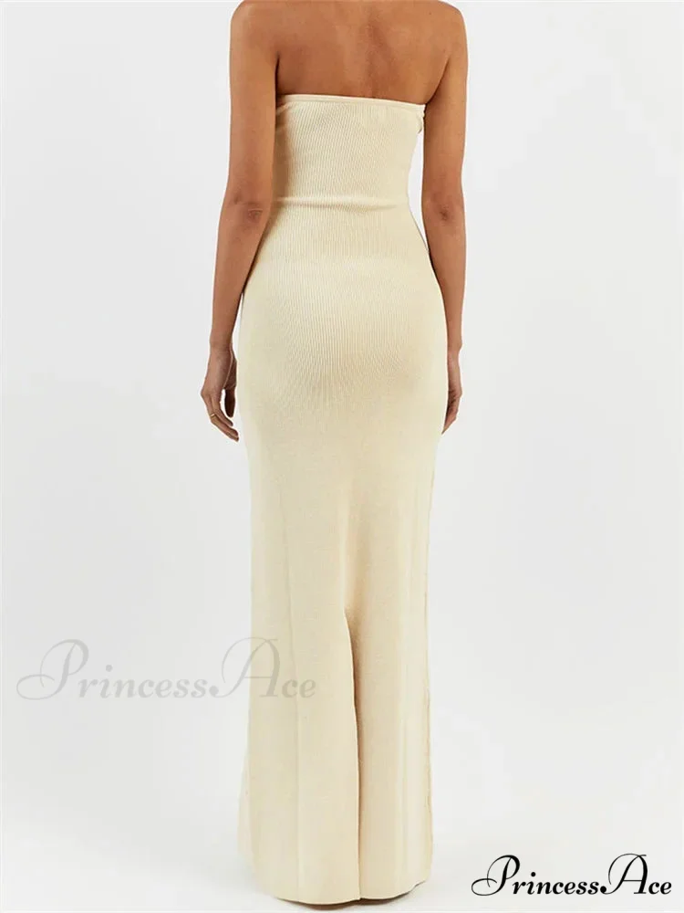 Women Ribbed Tube Summer Knitted Strapless Backless Sleeveless Solid Color Bodycon Party Vestidos - Image 6