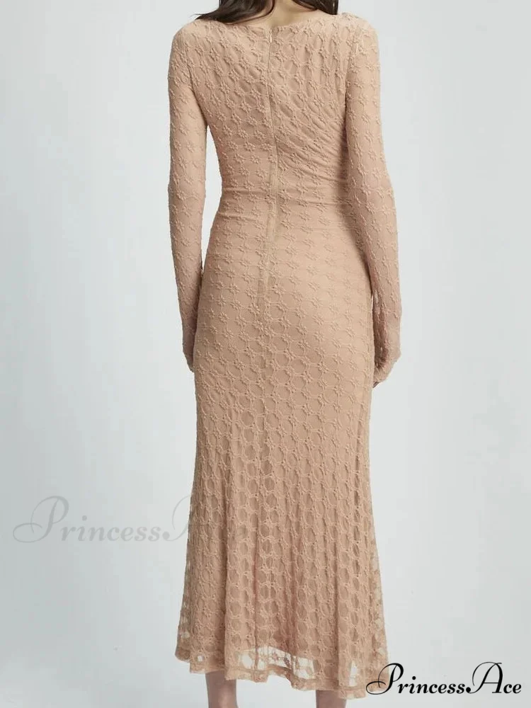 Elegant Women Spring Autumn Party See Through Sleeve Square Neck Lace Floral Slim Fit Vestidos - Image 6