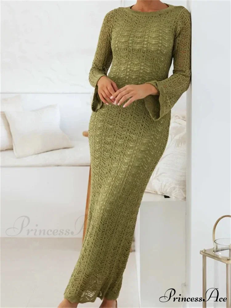 Women Sleeve Round Neck Backless Tie-up Hollow Out Cocktail Spring Autumn Female Vestidos - Image 6