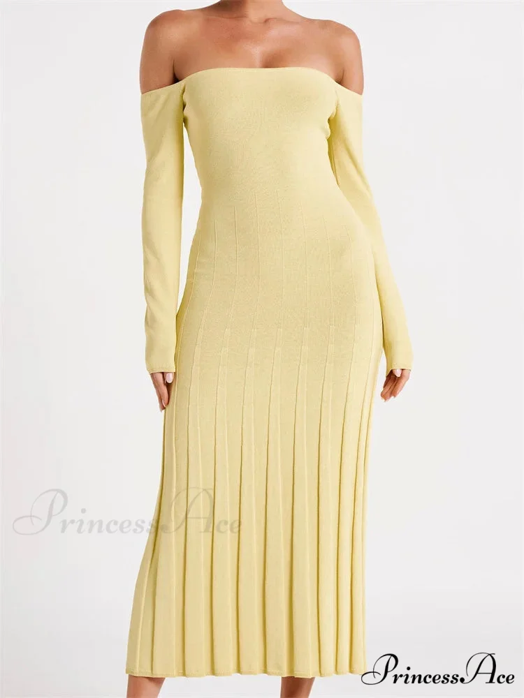 Elegant Women Slash Neck Off-Shoulder Solid Sleeve Backless Party Pleated Slim Vestidos - Image 5